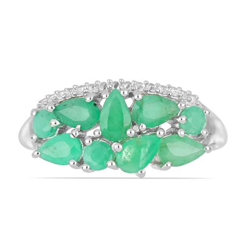 NATURAL EMERALD GEMSTONE RING IN STERLING SILVER
